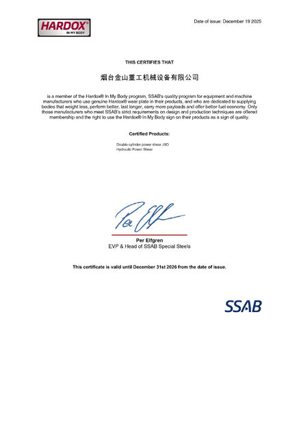 China JISAN HEAVY INDUSTRY LTD zertifizierungen